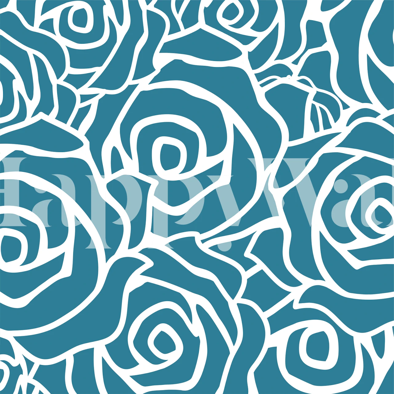 Dark jade rose pattern with white outlines, floral wallpaper