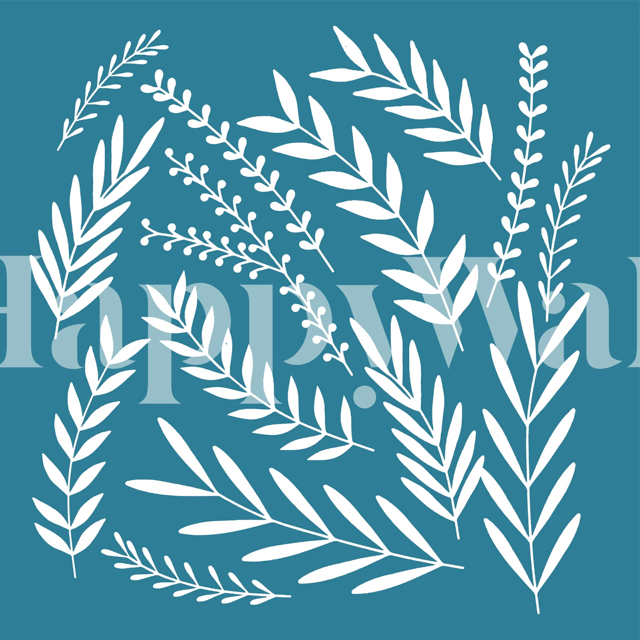 White leaf patterns on dark teal wallpaper