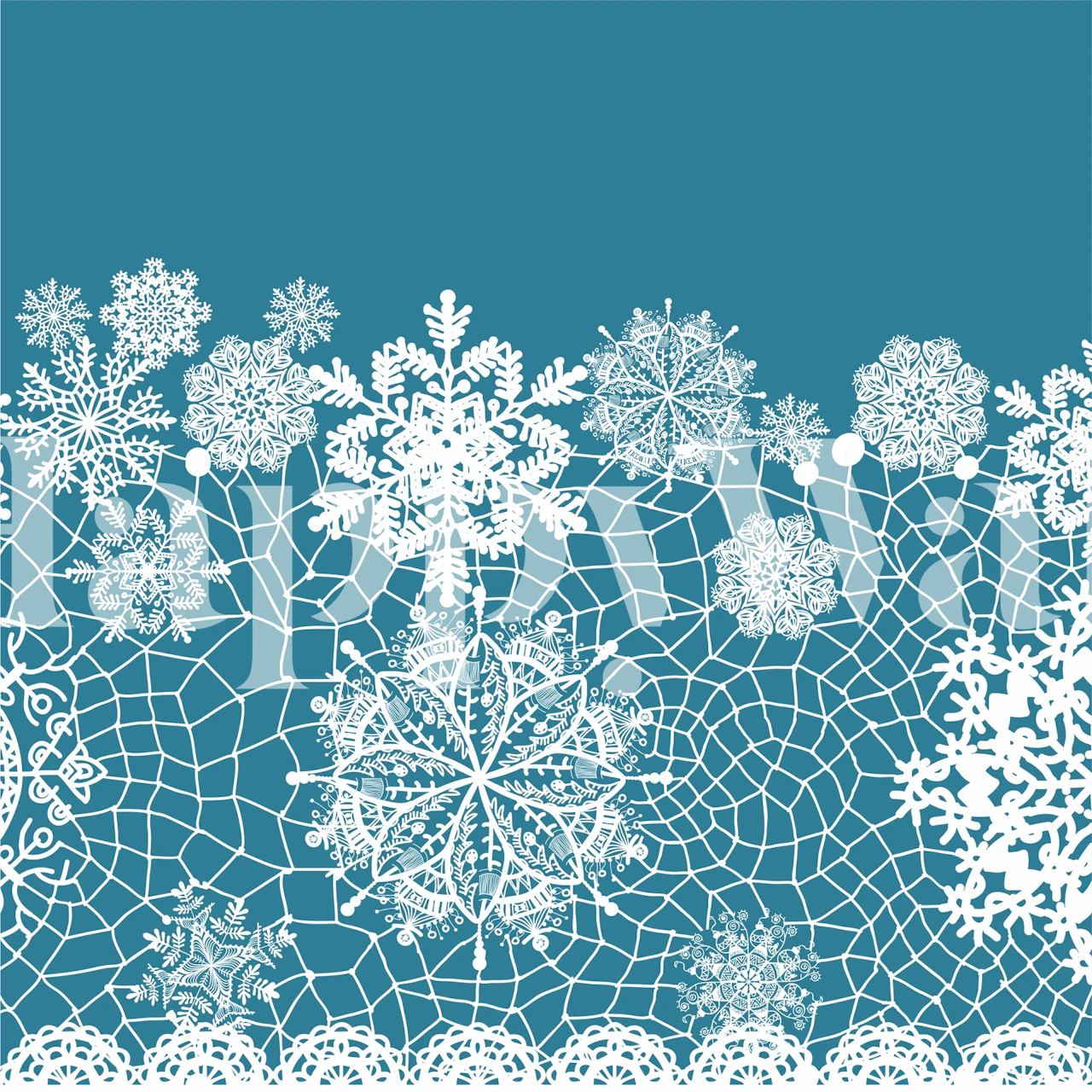 White lace snowflake patterns on teal background wallpaper