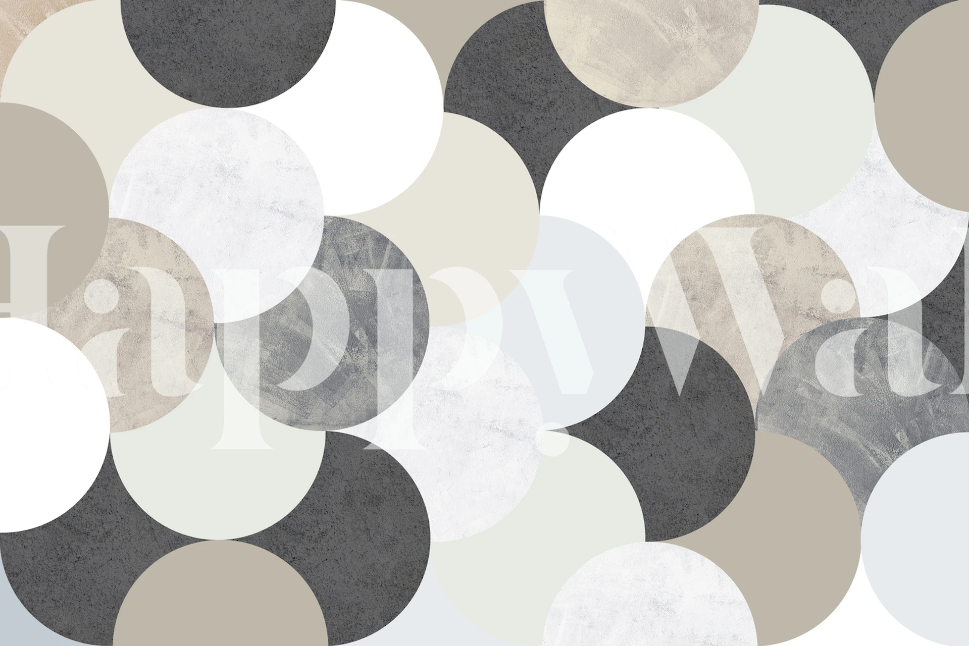 Geometric circle patterns in beige, grey, white, and light blue wallpaper