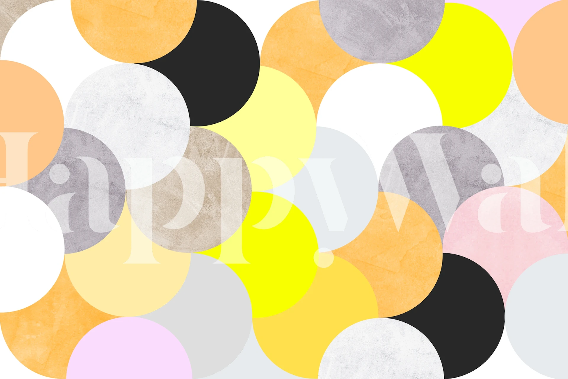 Colorful geometric circles in yellow, pink, gray, and white wallpaper