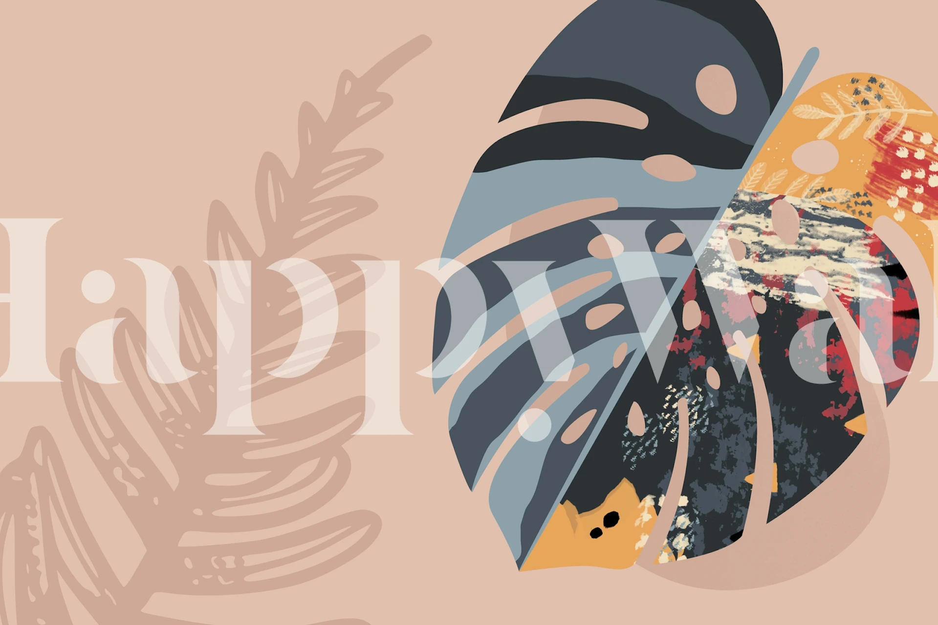 Retro tropical art tapet i et rum