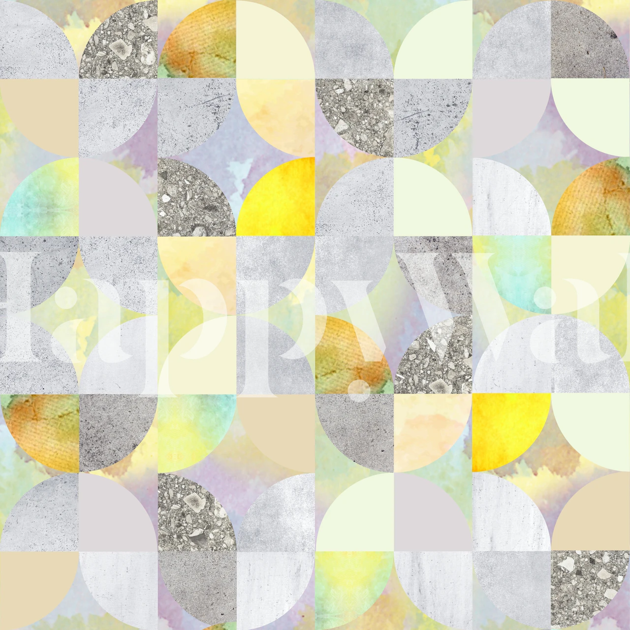 Papier peint mural moderne à motif géométrique avec des couleurs pastel et des textures pailletées