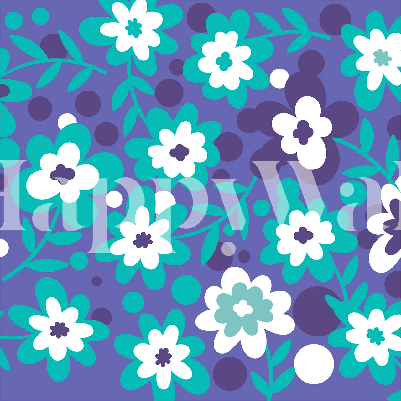 Floral Pattern Very Peri Aqua wallpaper in a room