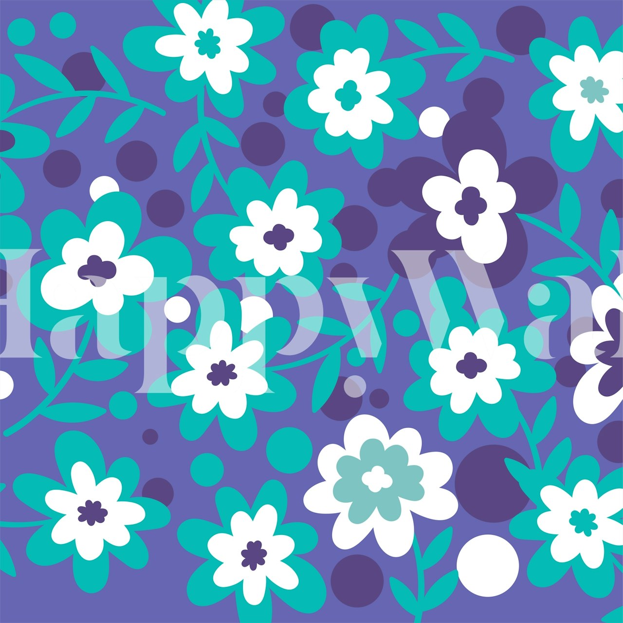 Ταπετσαρία Floral Pattern Very Peri Aqua σε ένα δωμάτιο