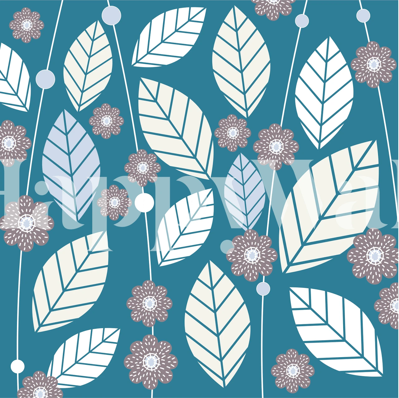 Scandinavian Leaf Flower Teal Tapetdesign