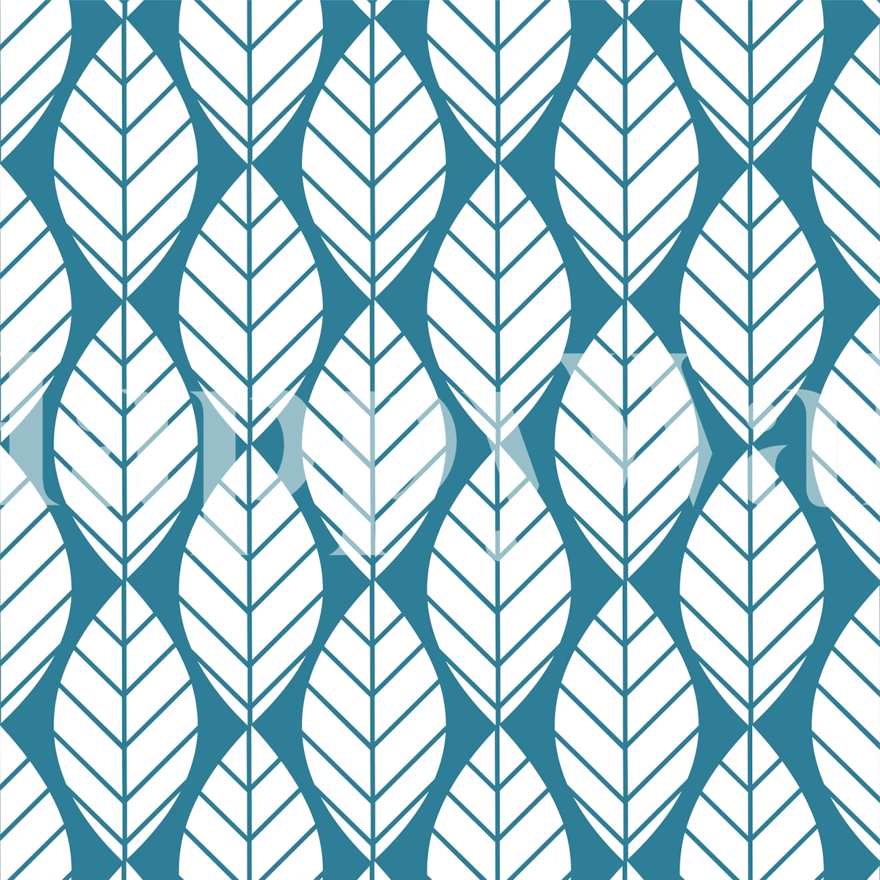 Teal and white leaf pattern wallpaper