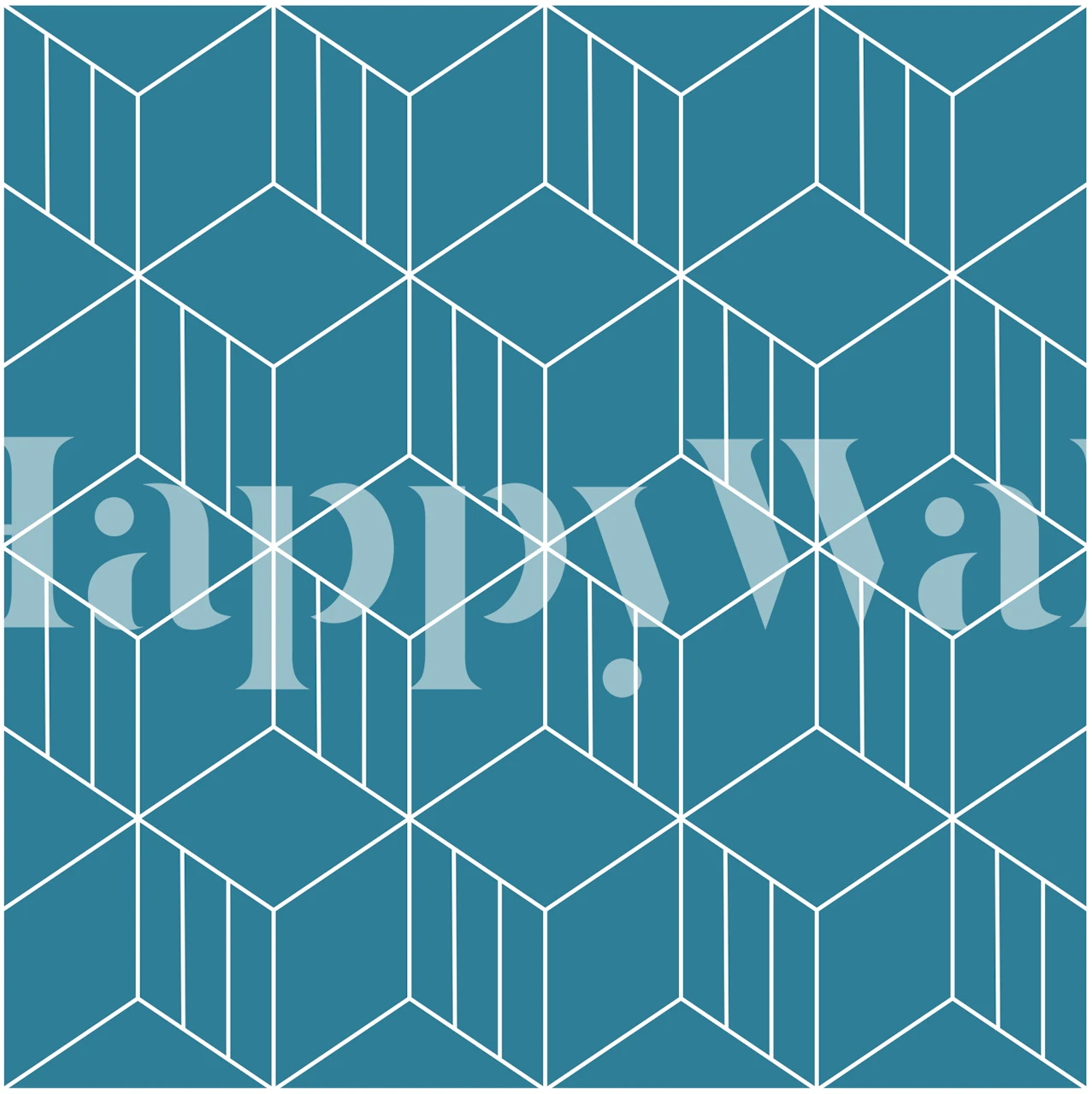 Geometric cubes in dark green and teal tones wallpaper