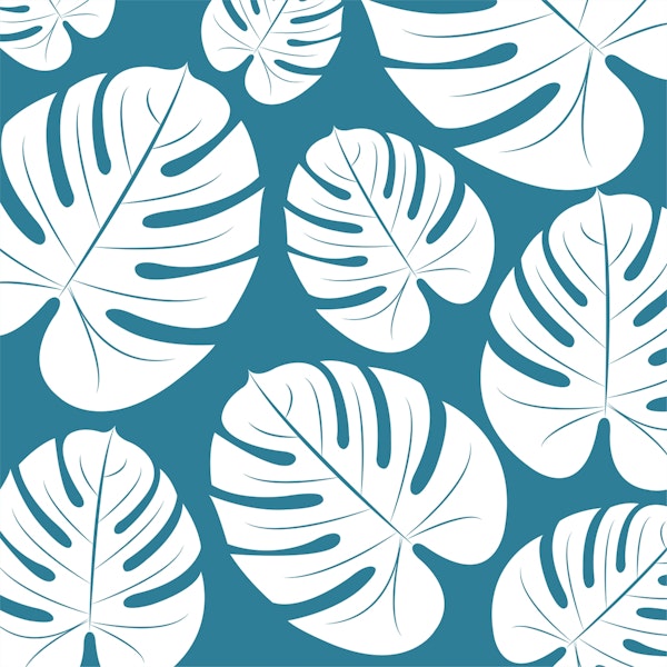 White Palm Leaves Teal Green