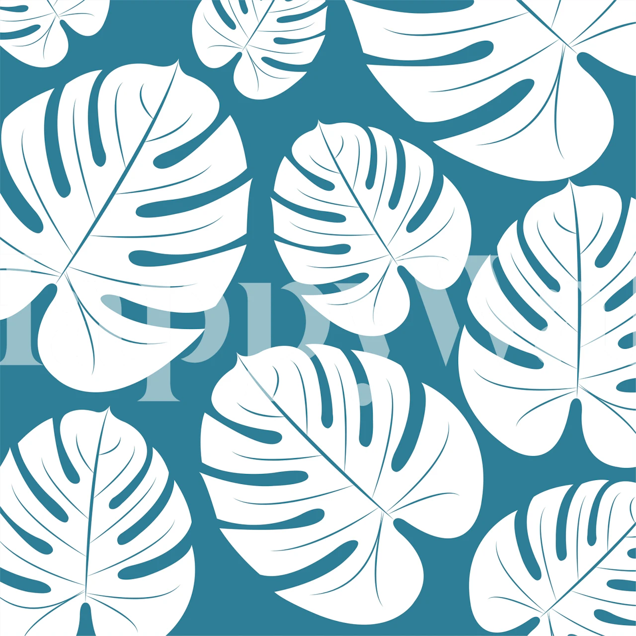 Teal Green tapet med White Palm Leaves