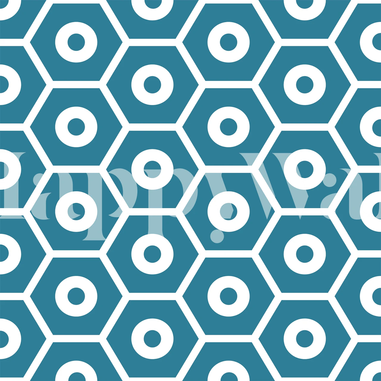 Teal geometric hexagon pattern wallpaper in a room