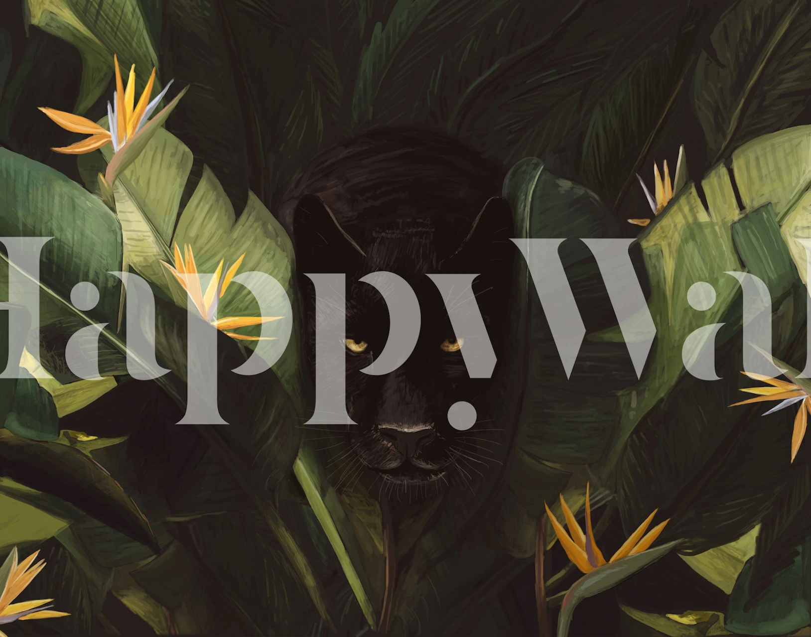 Fototapete Schwarzer Panther mit tropischen Blättern