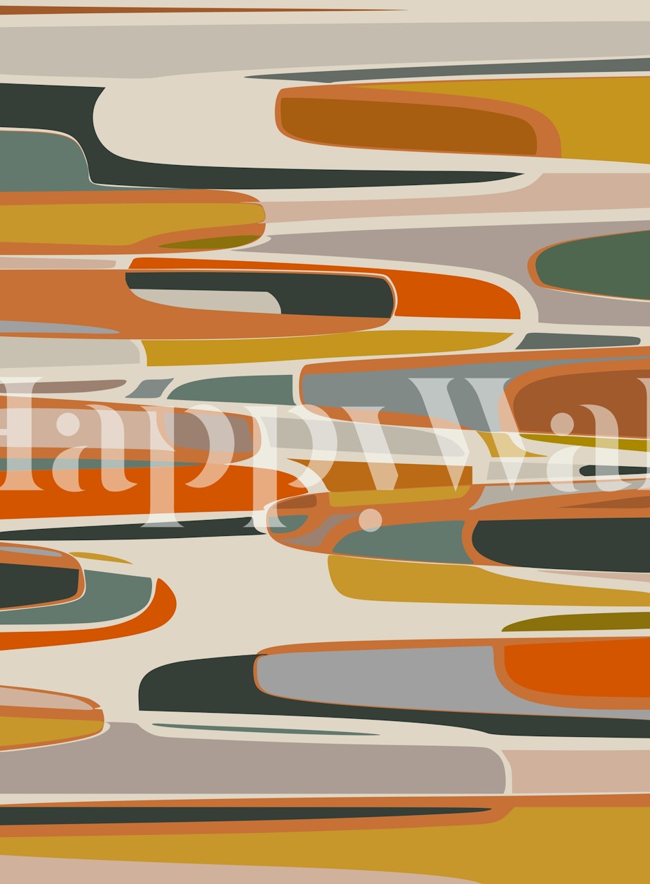 Colorful abstract pattern in orange, green and beige wallpaper