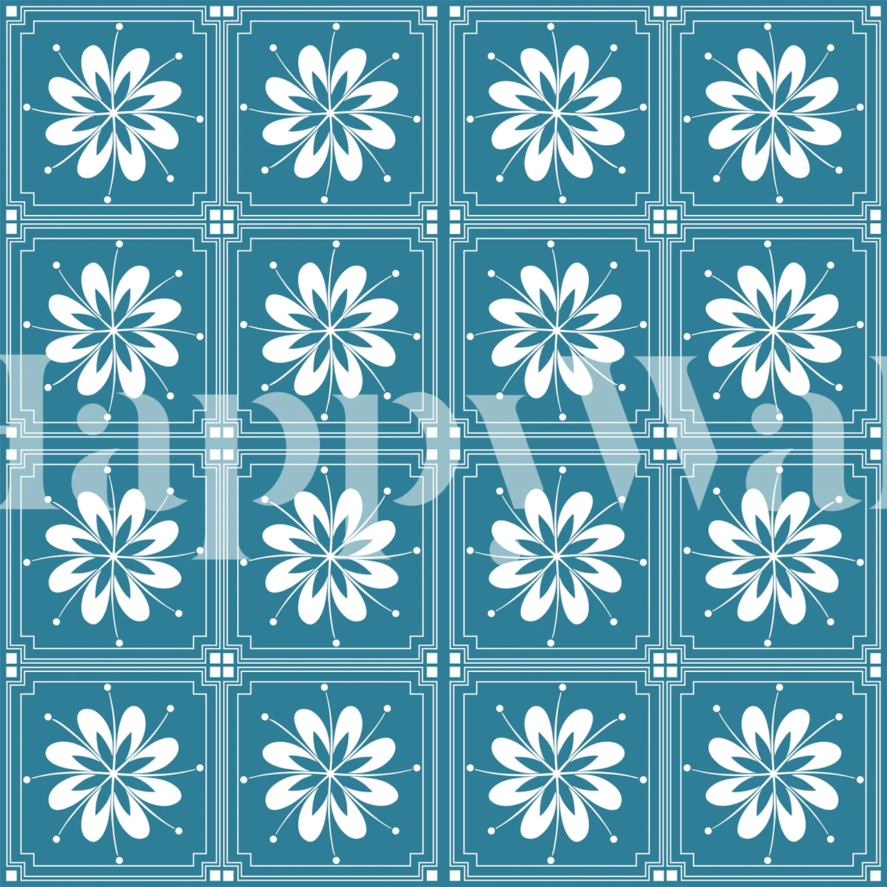 Floral pattern in dark teal blue and white wallpaper