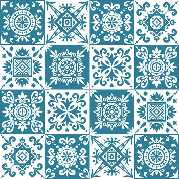 Alhambra White Teal Pattern