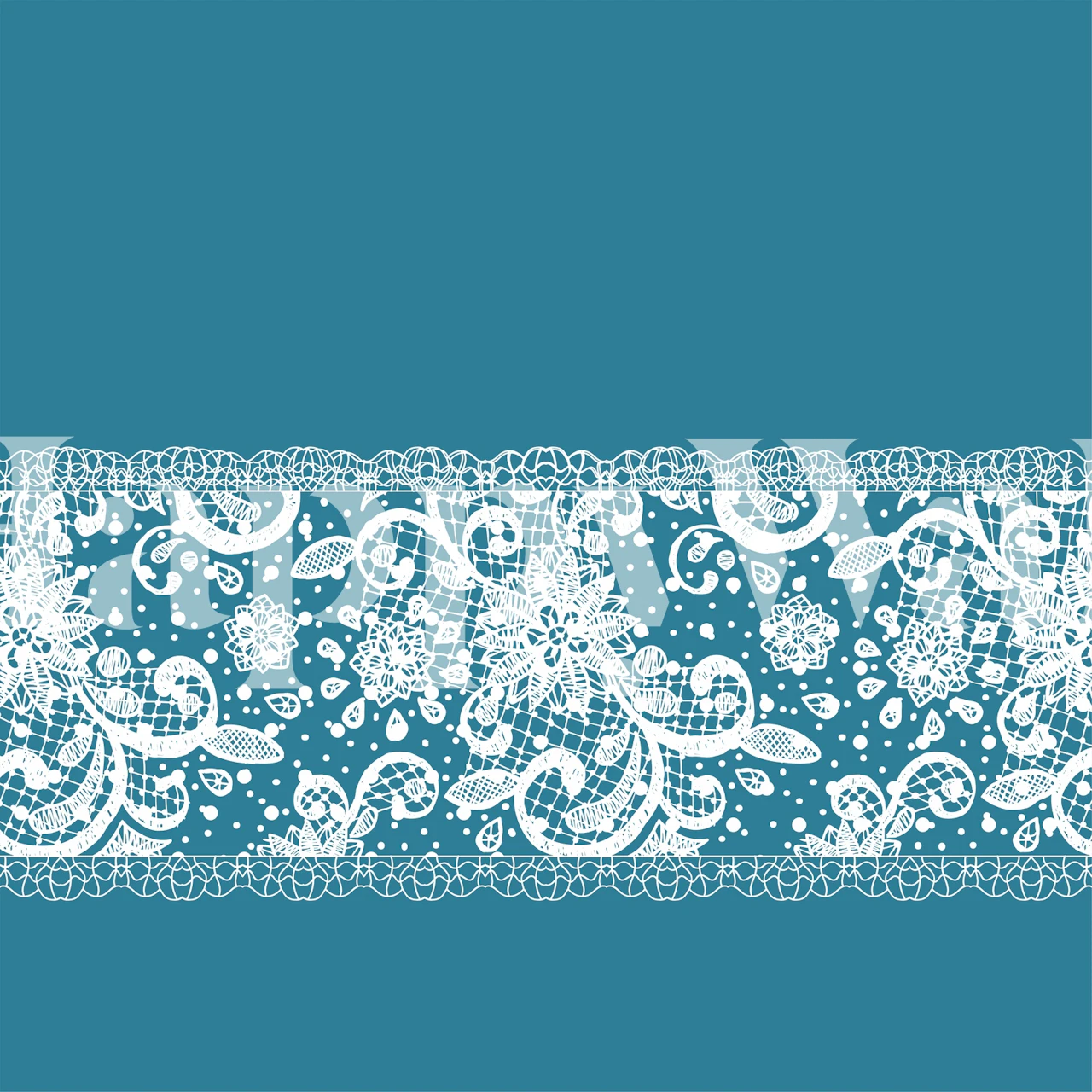 Teal blue wallpaper with white lace design