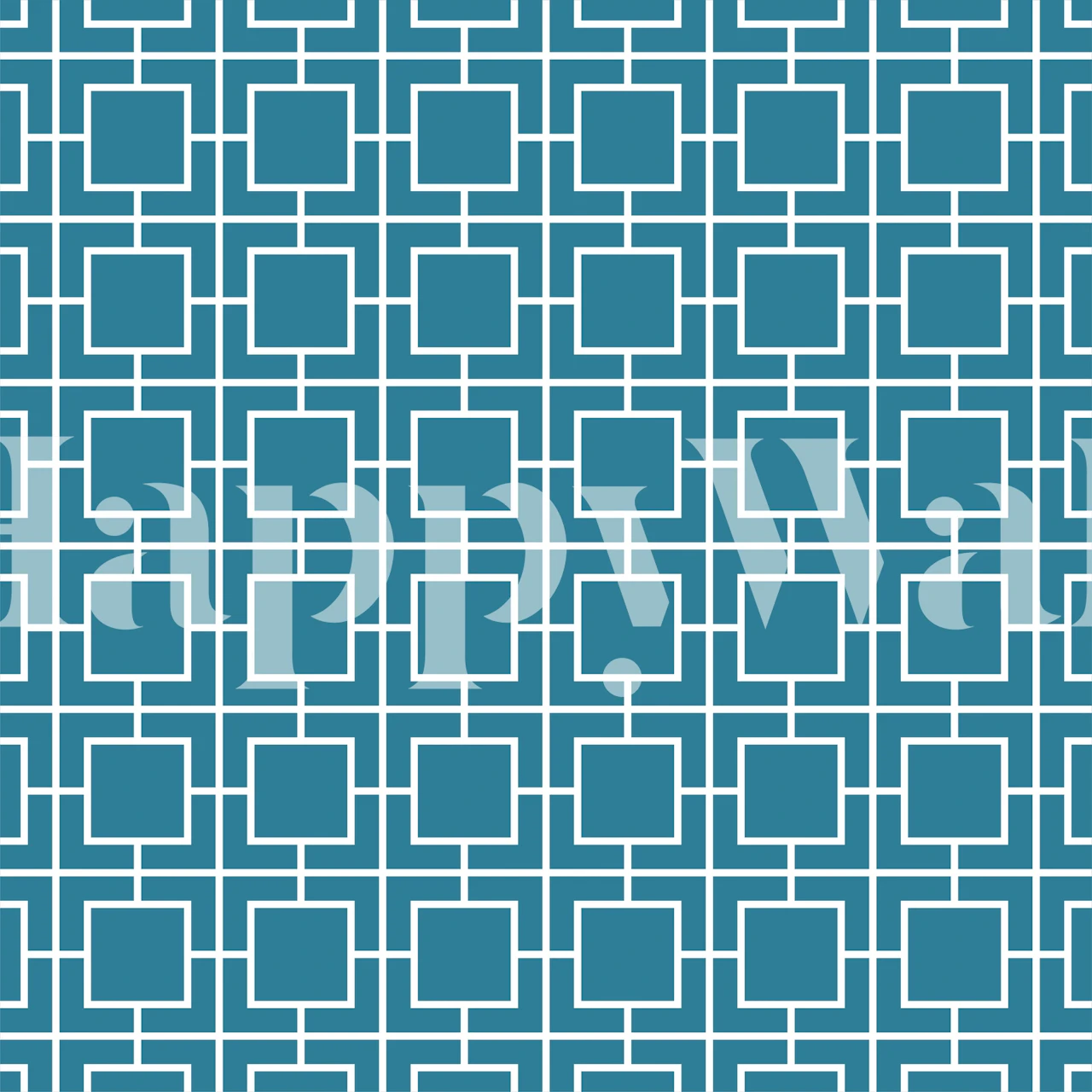 Greek Key Oriental Teal Square wallpaper in a room