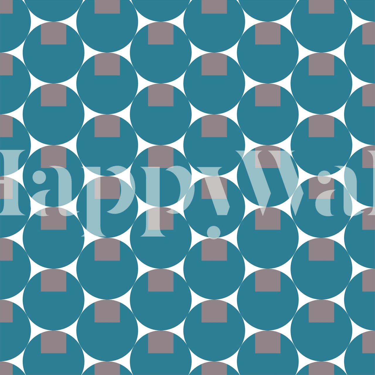 Retro-inspired dark teal and pink circle pattern wall mural.