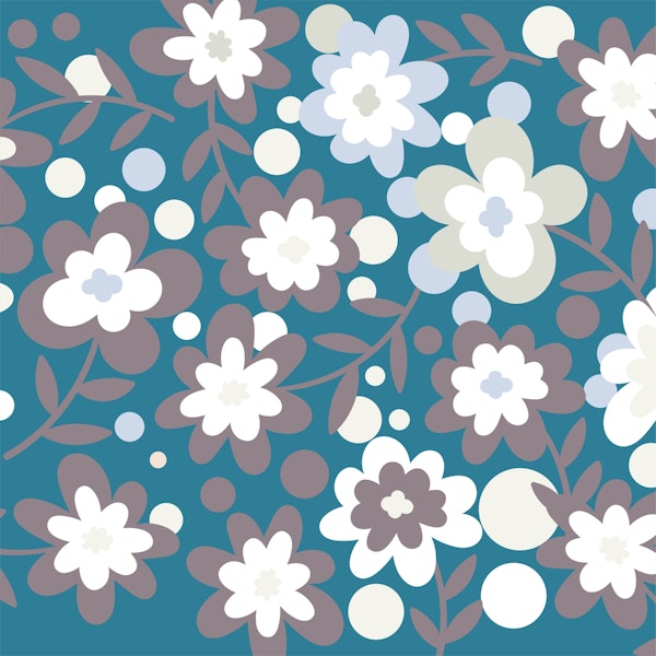 White Teal Grey Flower Pattern