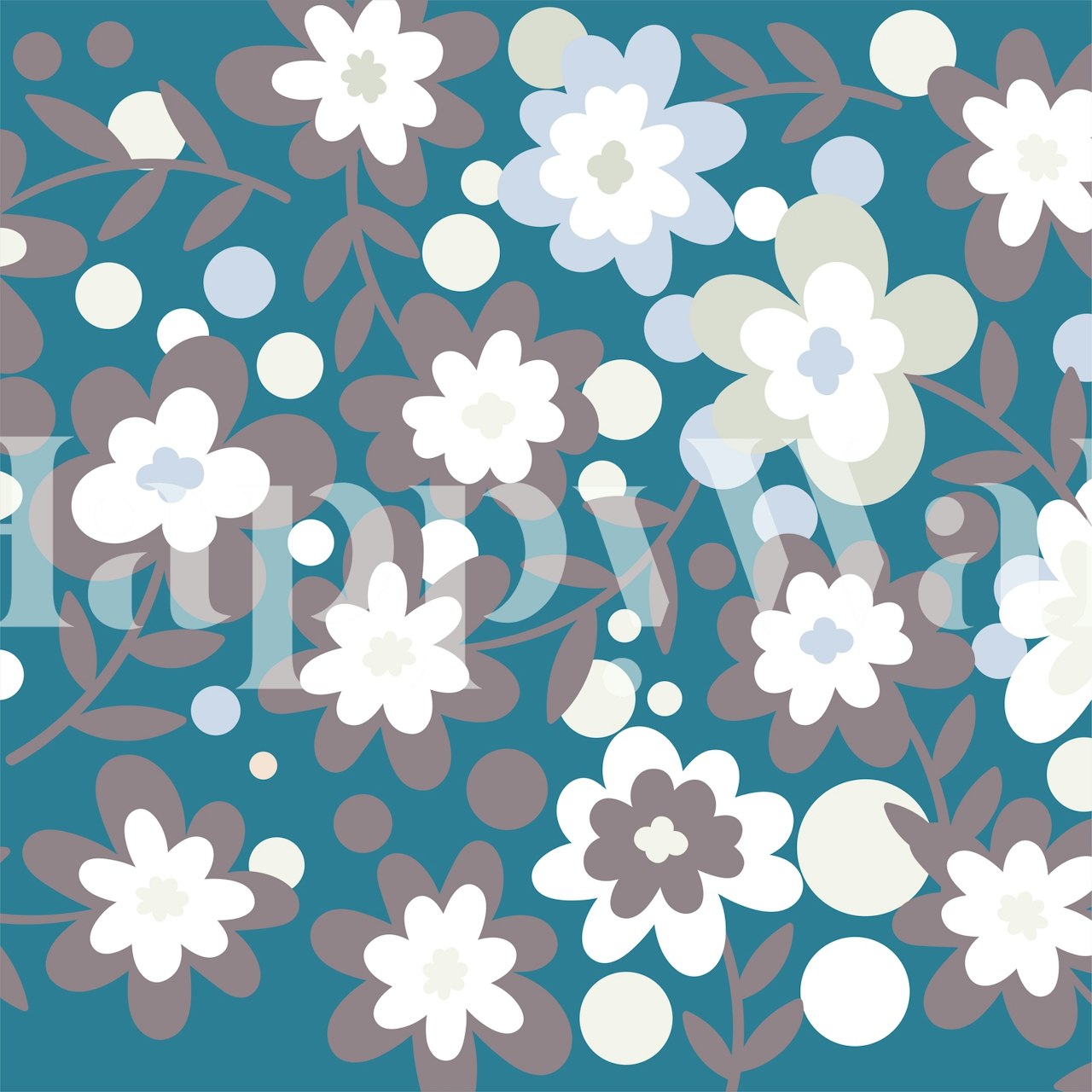 Floral pattern in teal, grey and white colors wallpaper