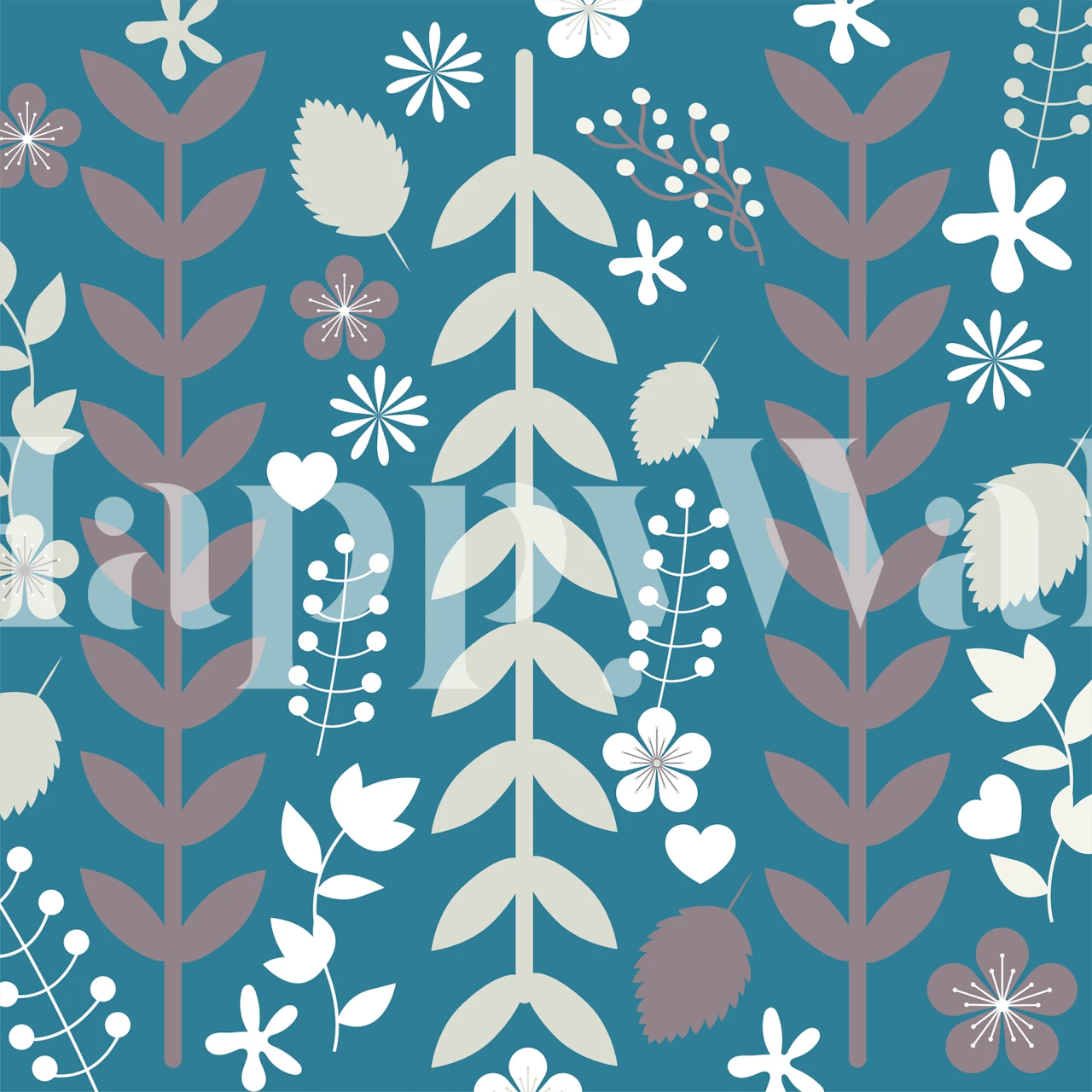 Minimal Teal Grey Flower Leaf Tapete in einem Raum