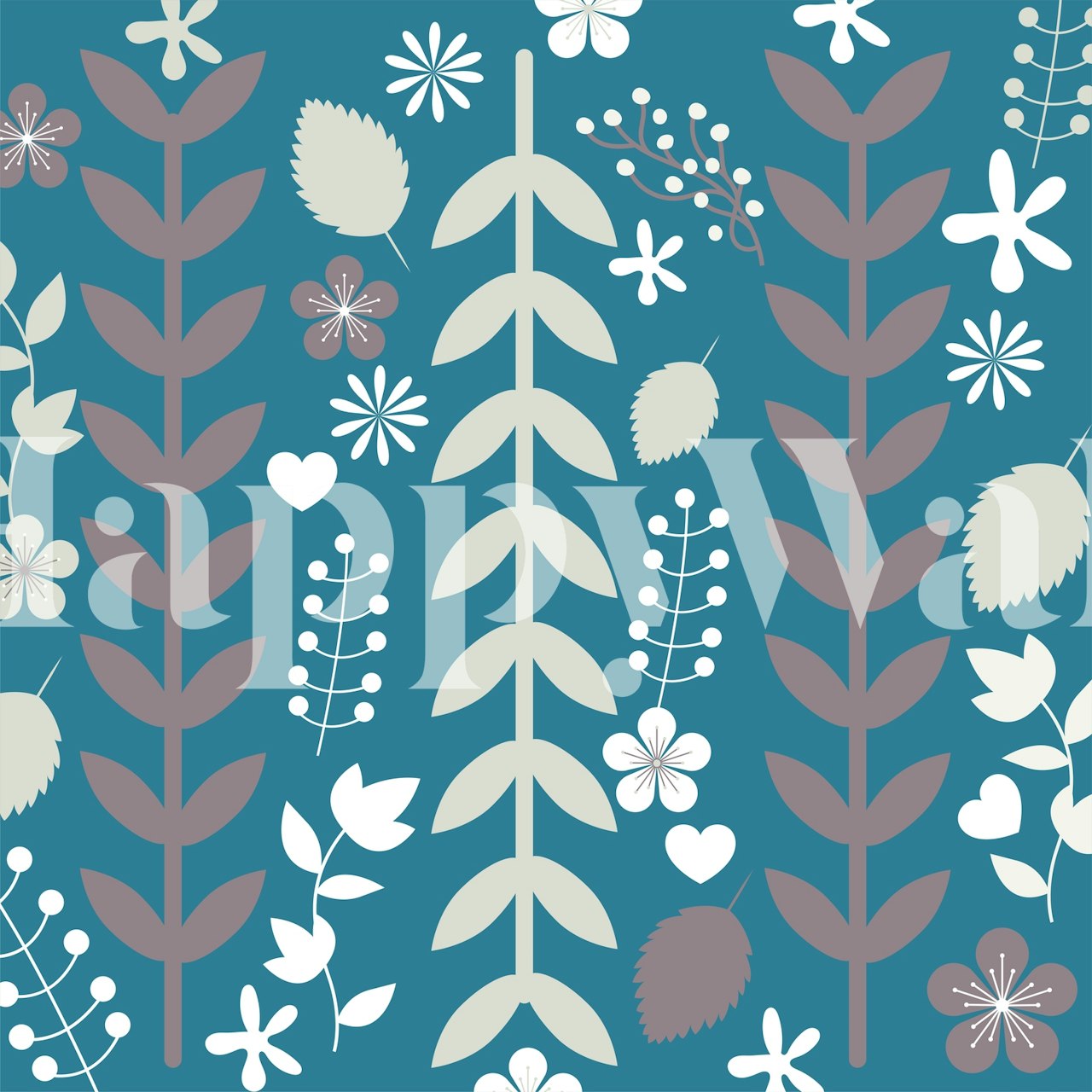 Tapeta Minimal Teal Grey Flower Leaf v místnosti