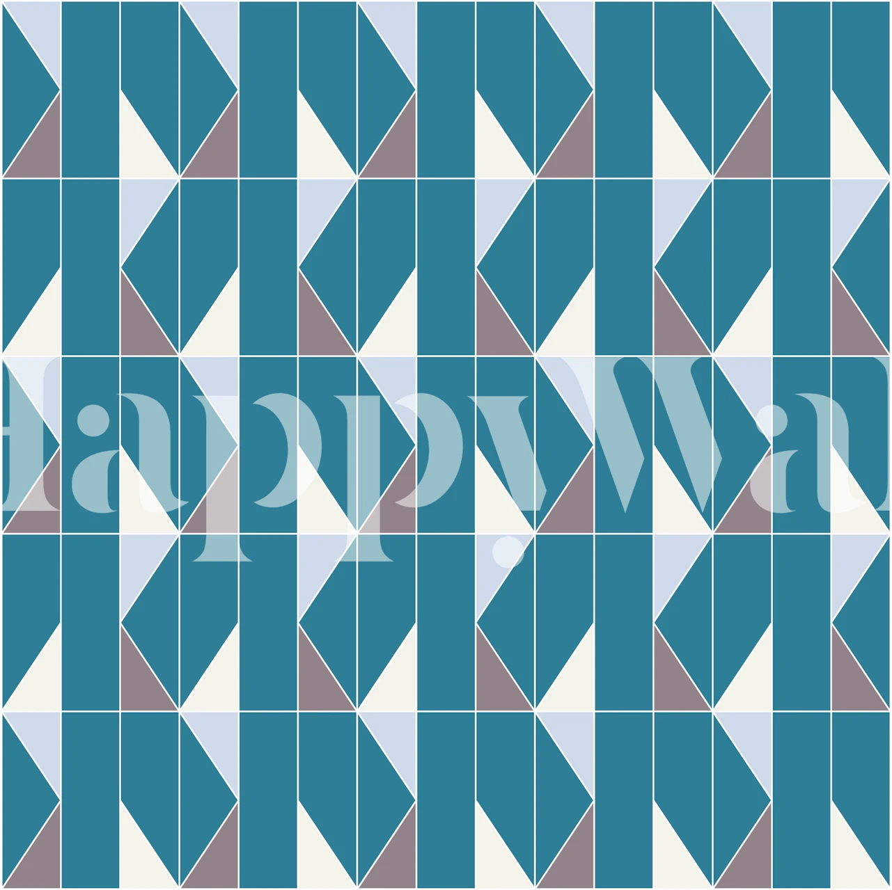 Triangle pattern teal and white wallpaper in a room