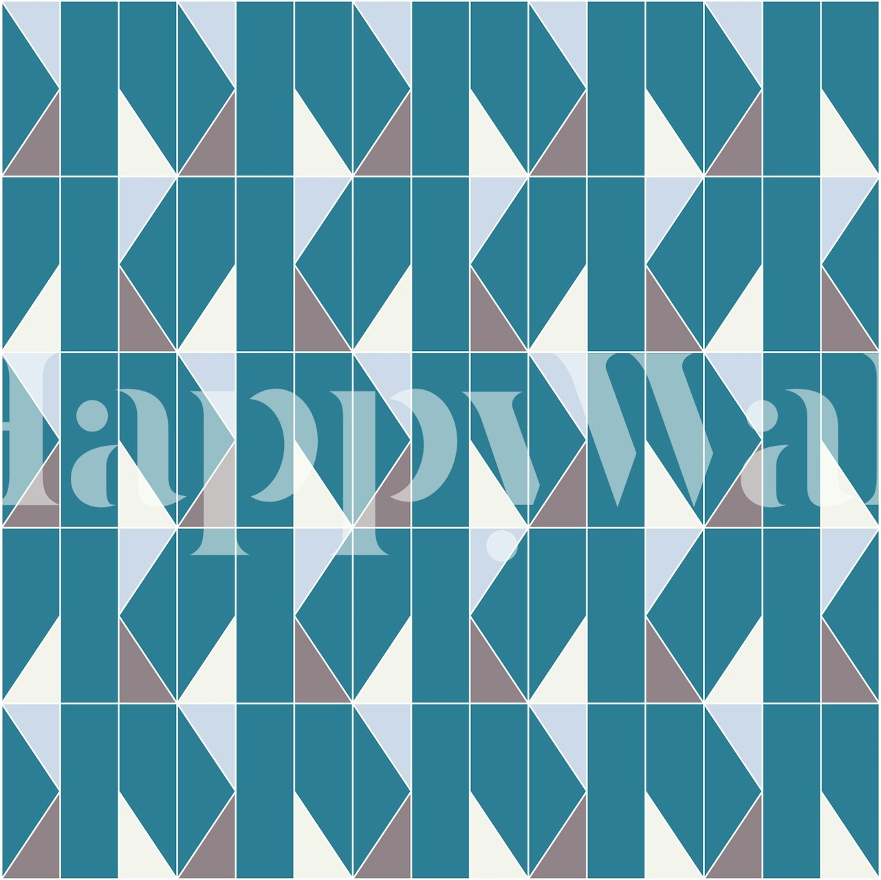 Triangle pattern teal and white wallpaper in a room