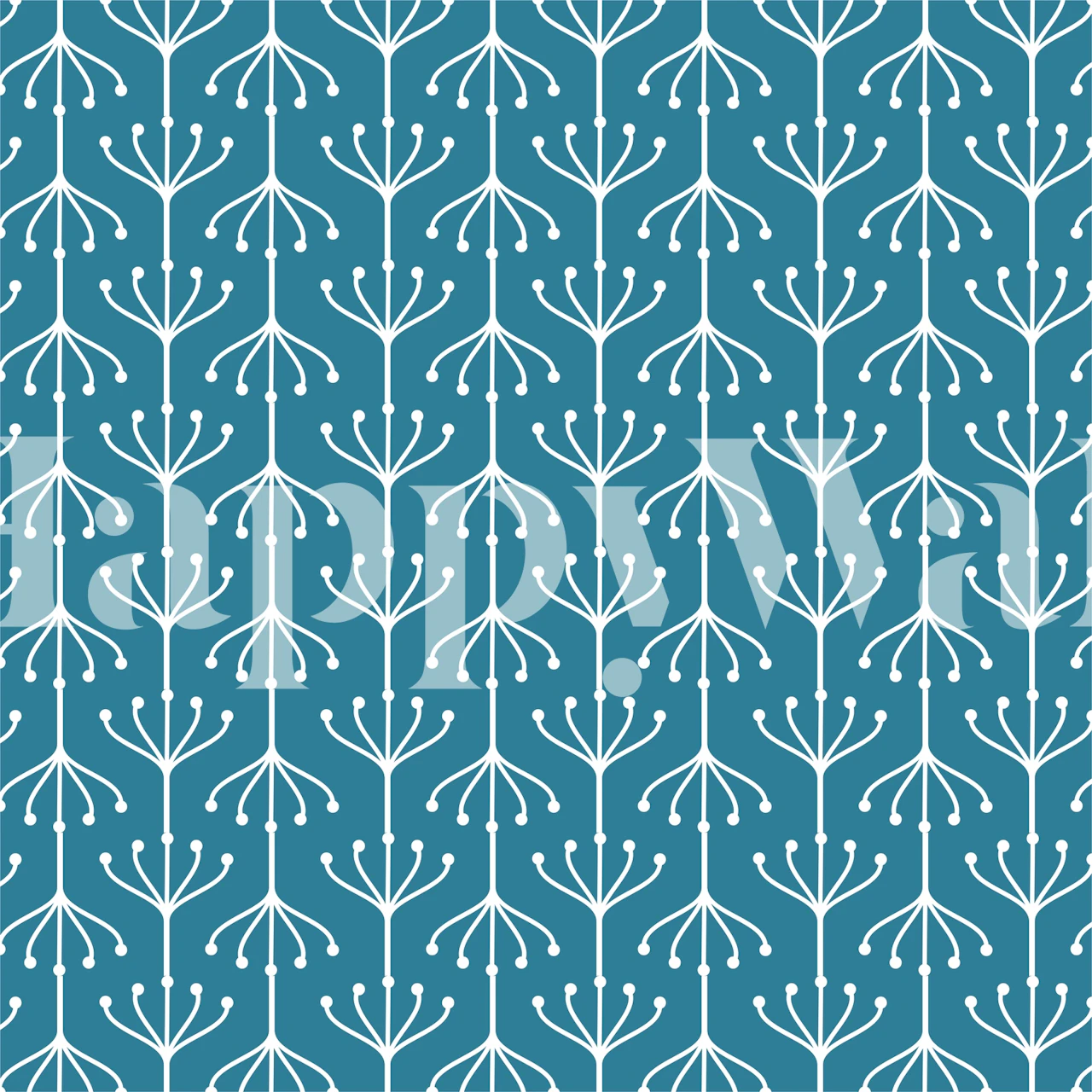 Teal background with white floral ornament pattern wallpaper