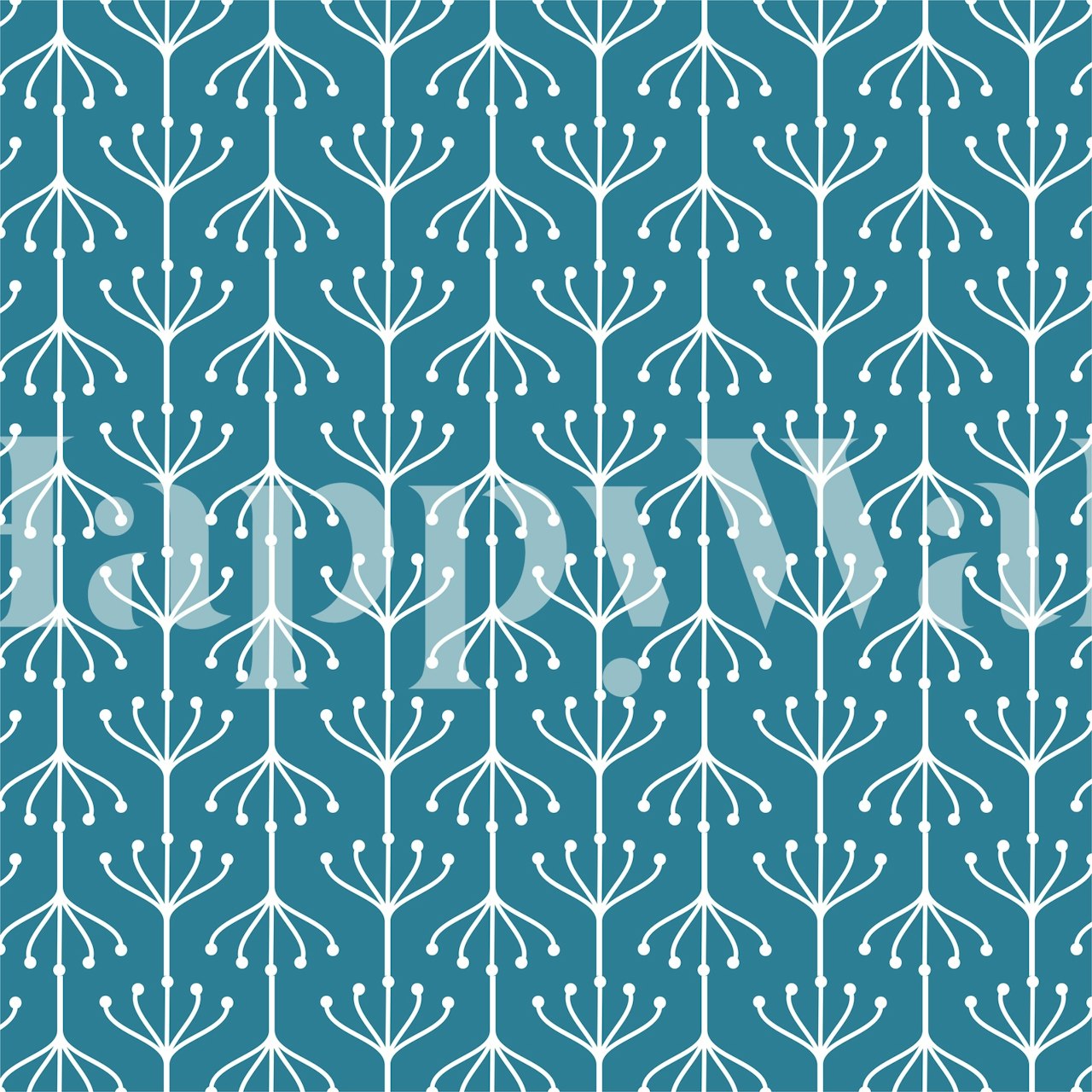 Teal background with white floral ornament pattern wallpaper