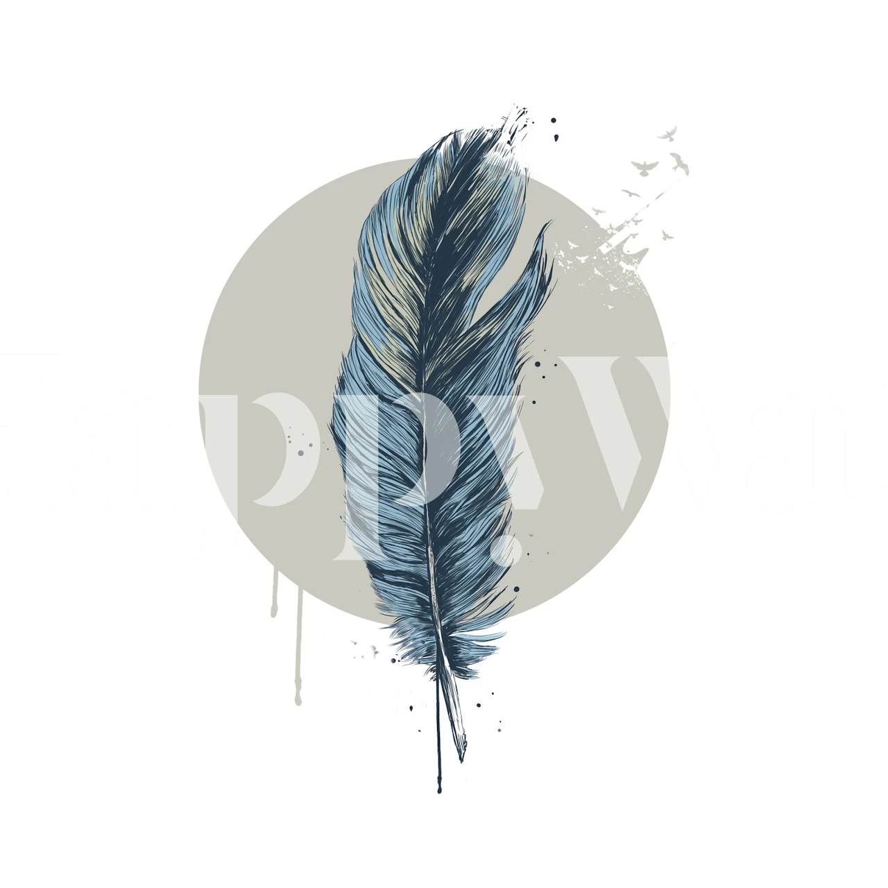 Single blue feather on a beige circle background wallpaper