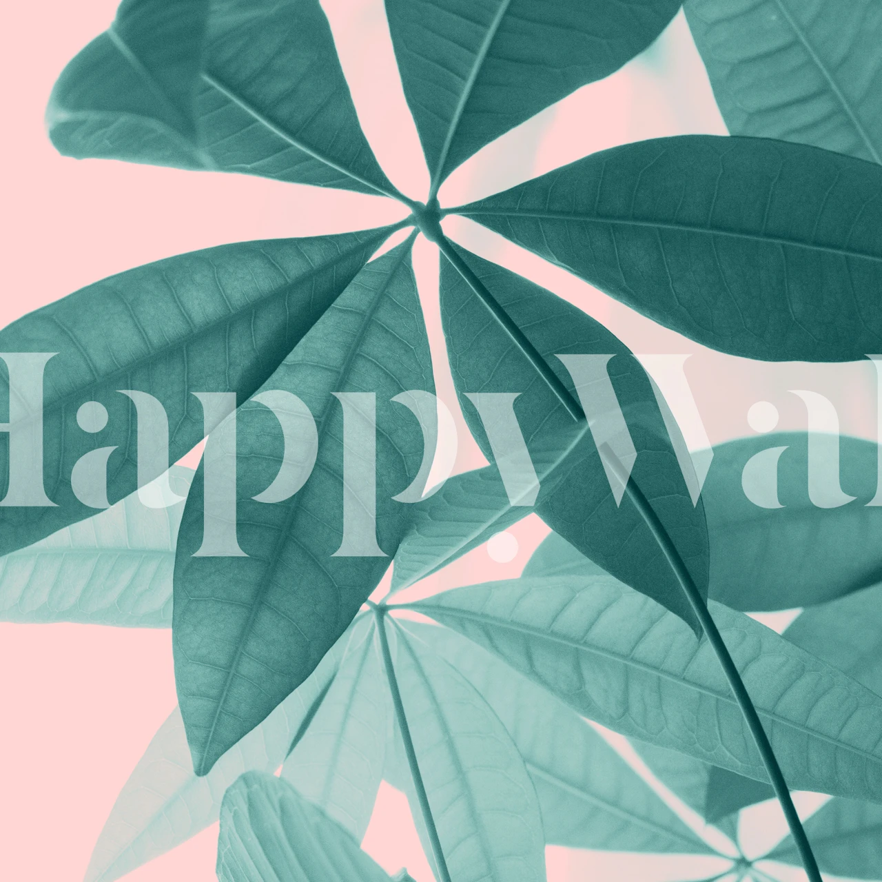 Pachira Aquatica leaves wall mural in pink and teal