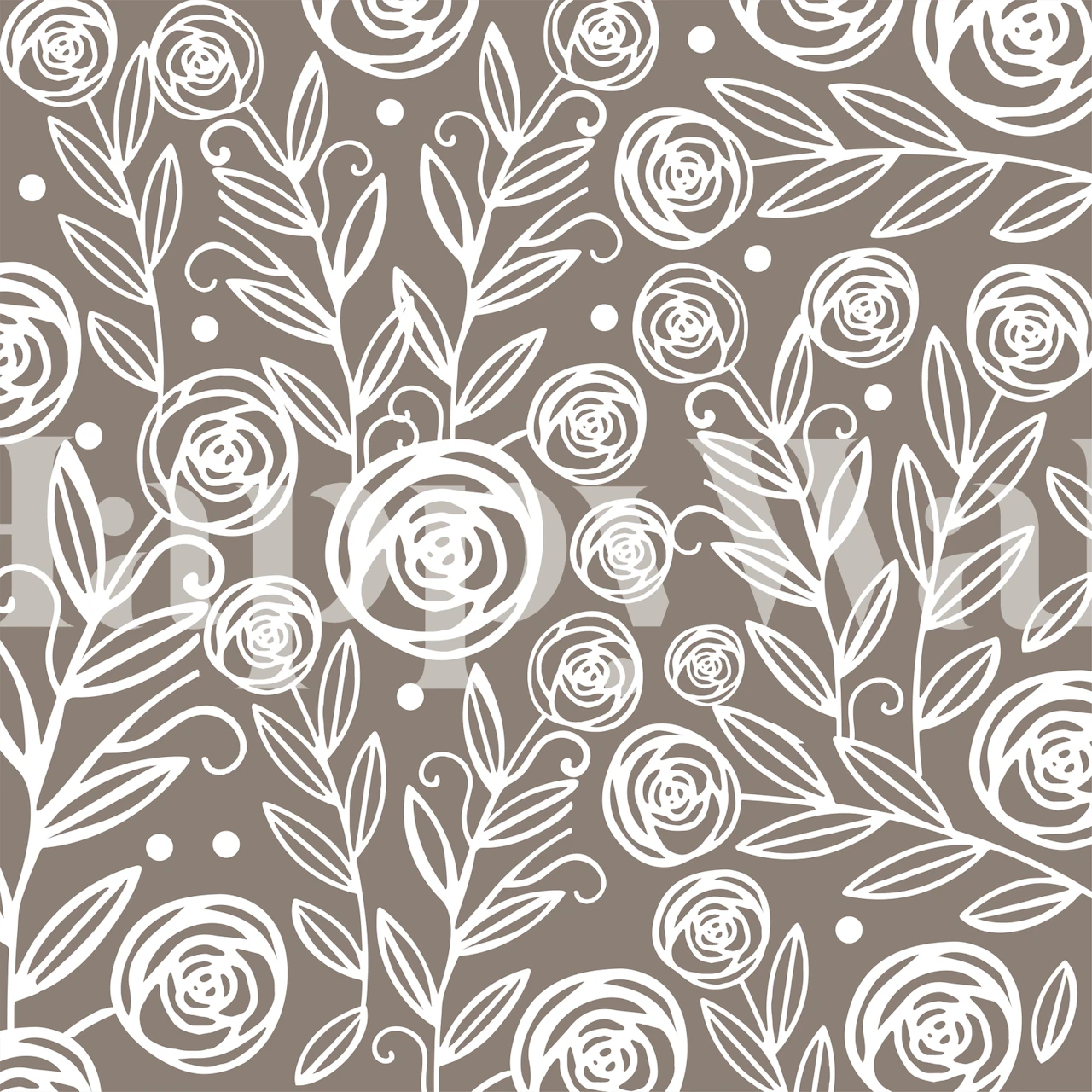 White floral design on taupe background wallpaper