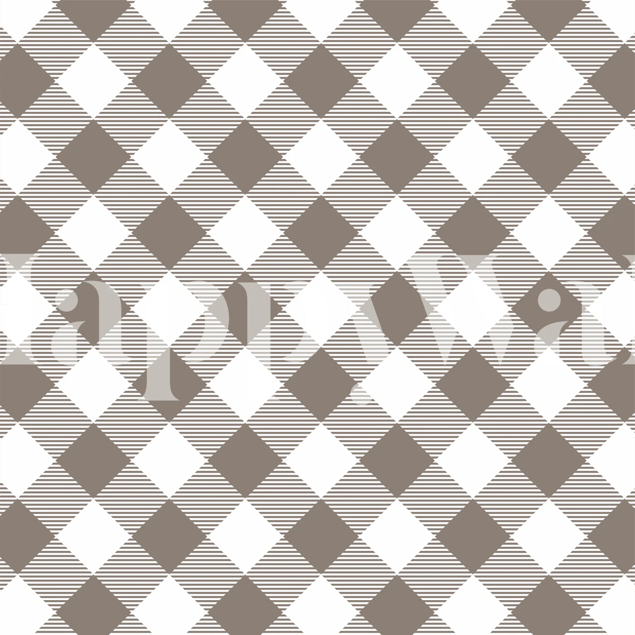Beige and white checked pattern wallpaper with diagonal stripes
