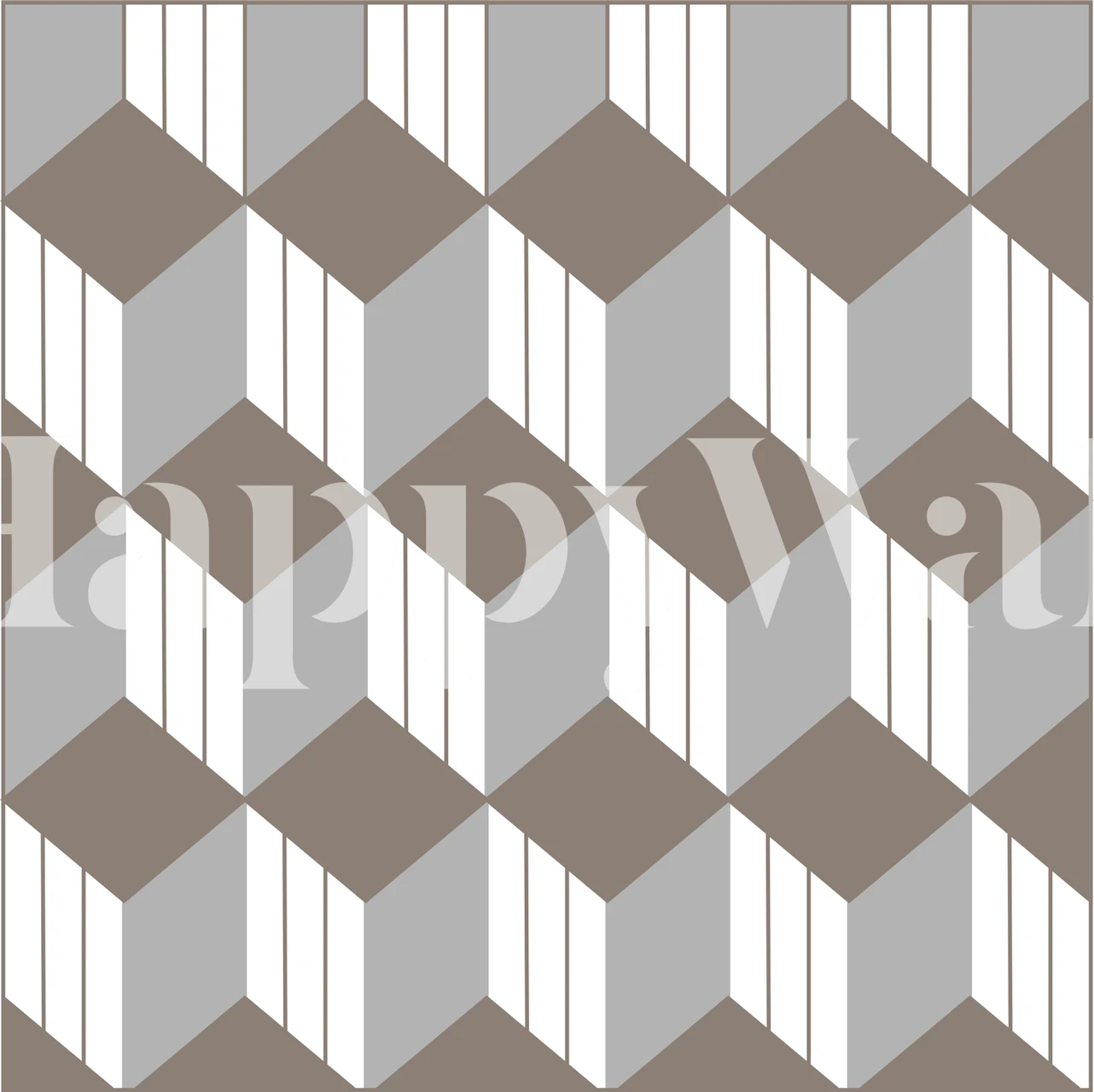Retro Mod Geometric Taupe Cube Tapete im Raum