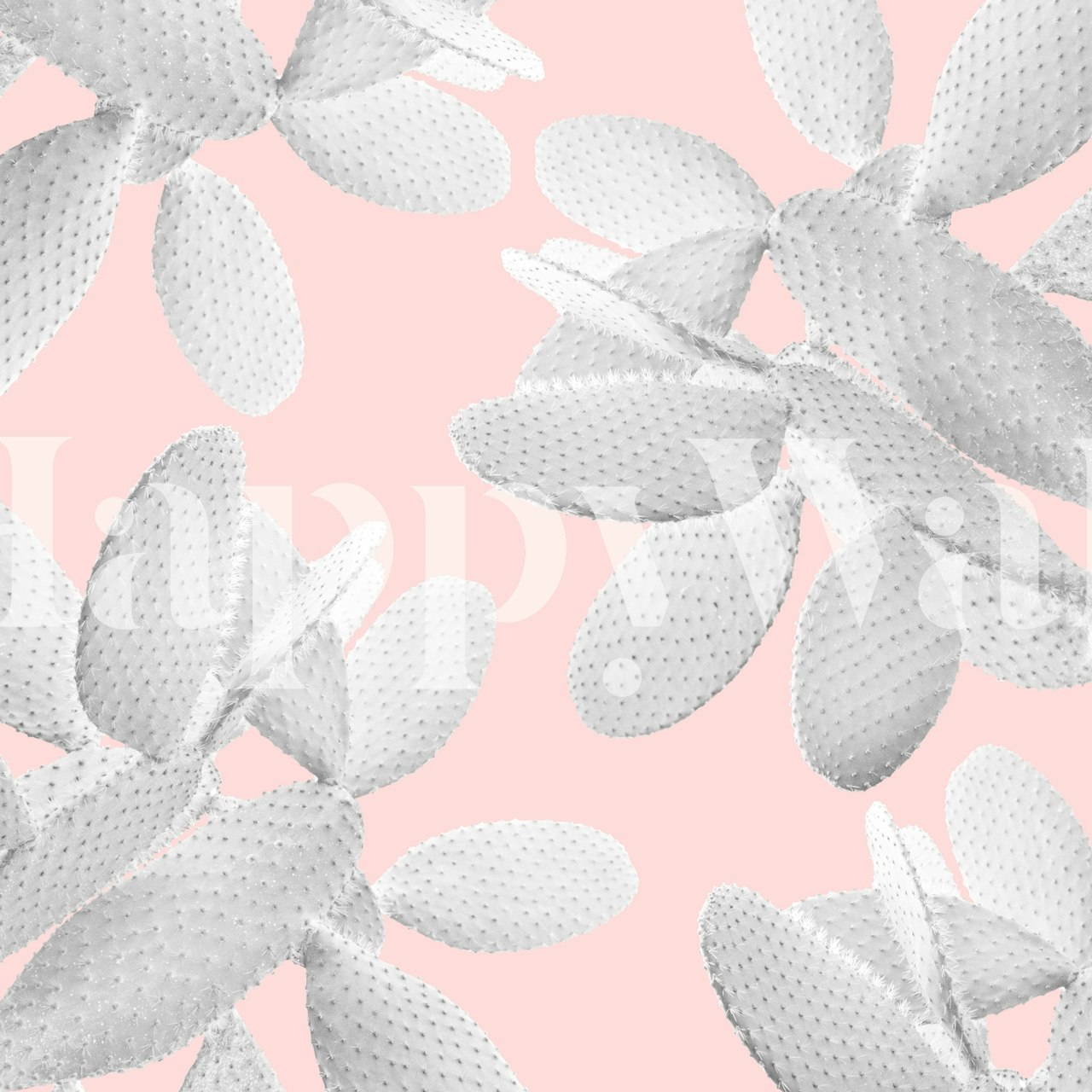 Chic white cactus silhouettes wall mural on a blush pink background