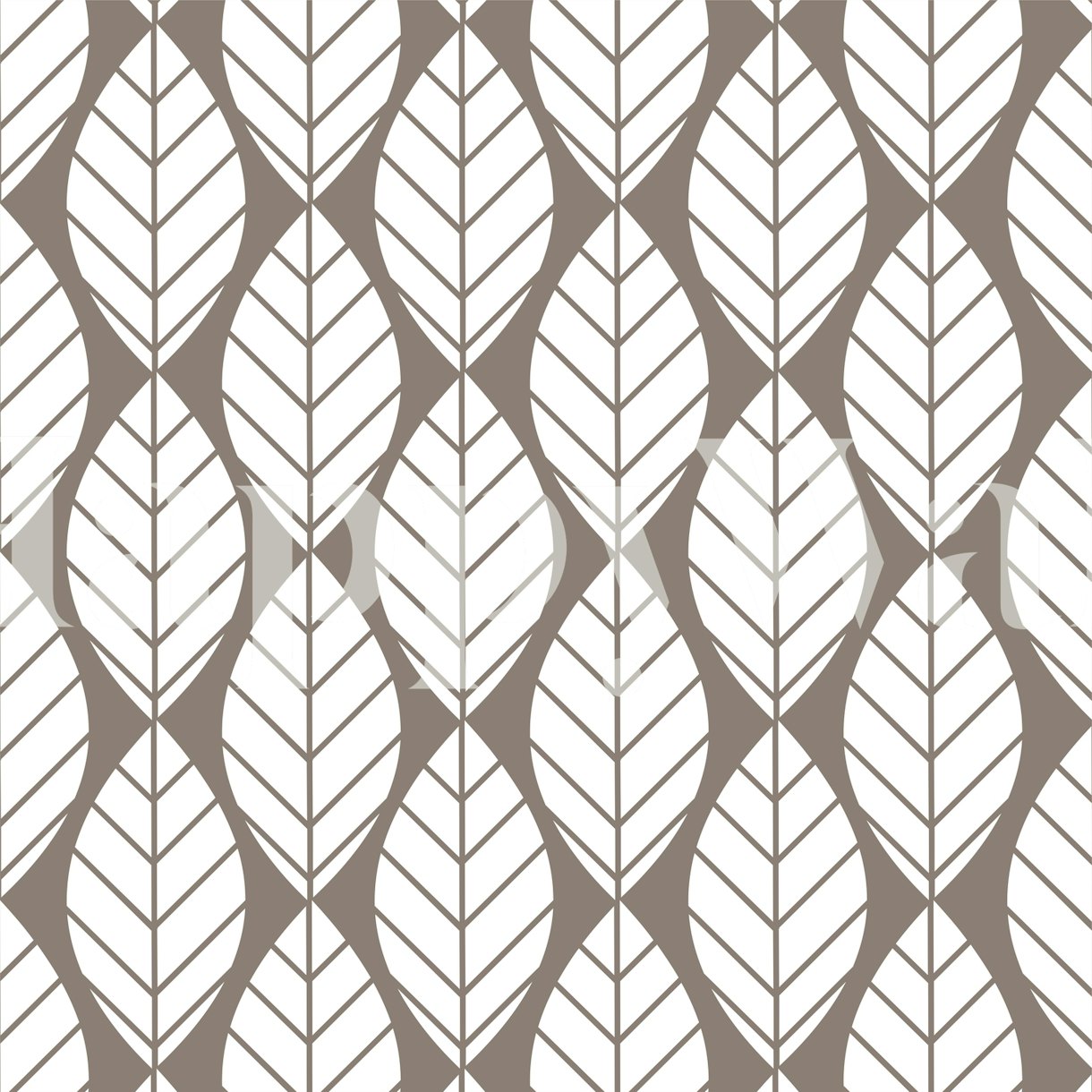 Retro mod Taupe White Leaves wallpaper | Happywall