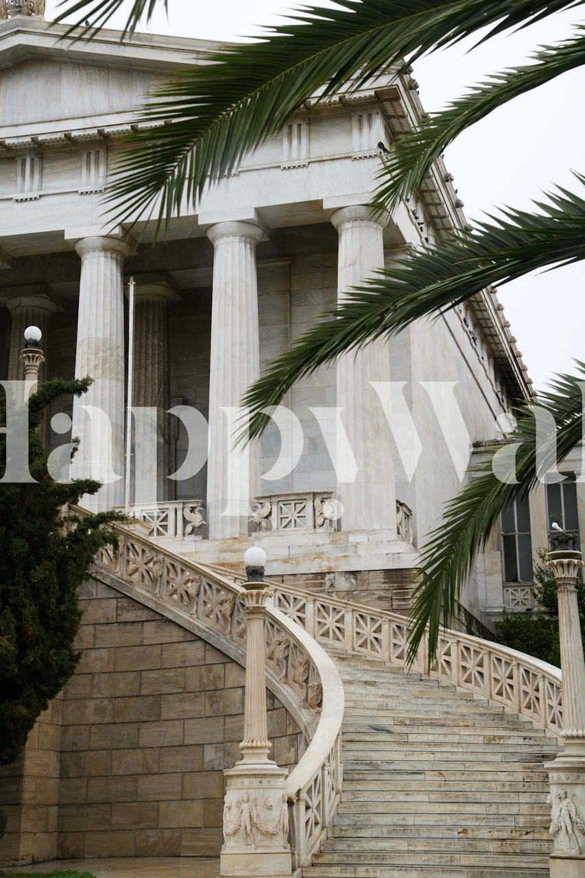 Marble stairs with columns and palm trees wallpaper