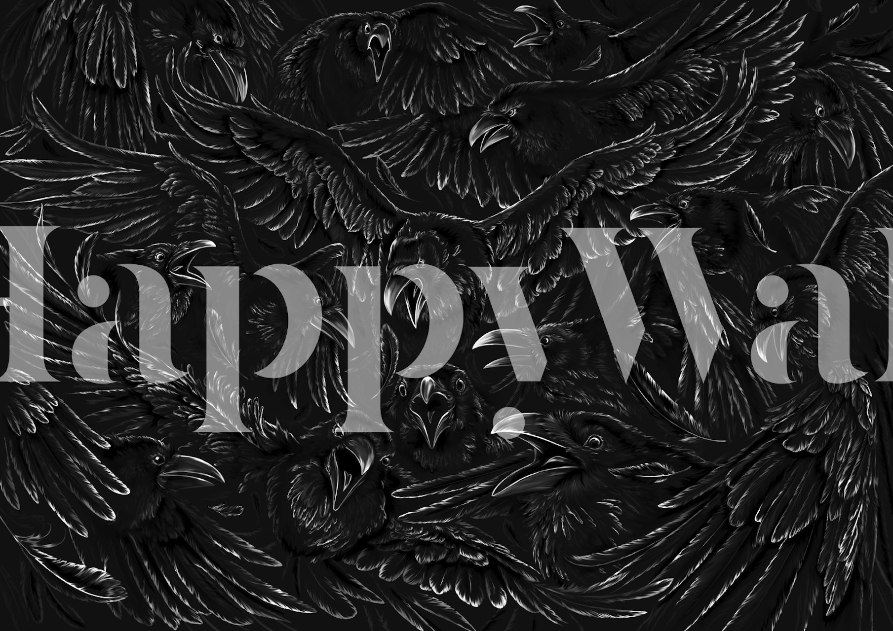 Black raven birds flying design wallpaper