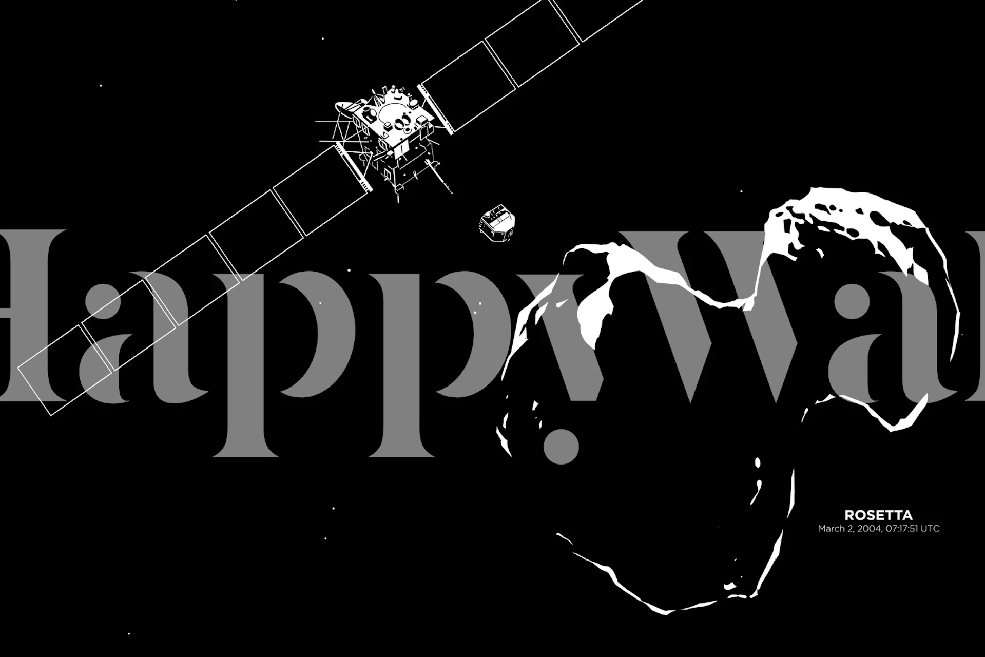 Astronaut spacecraft and asteroid design in black and white wallpaper