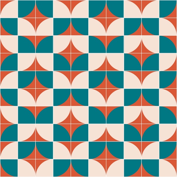 Teal Ivory Orange Retro Mod