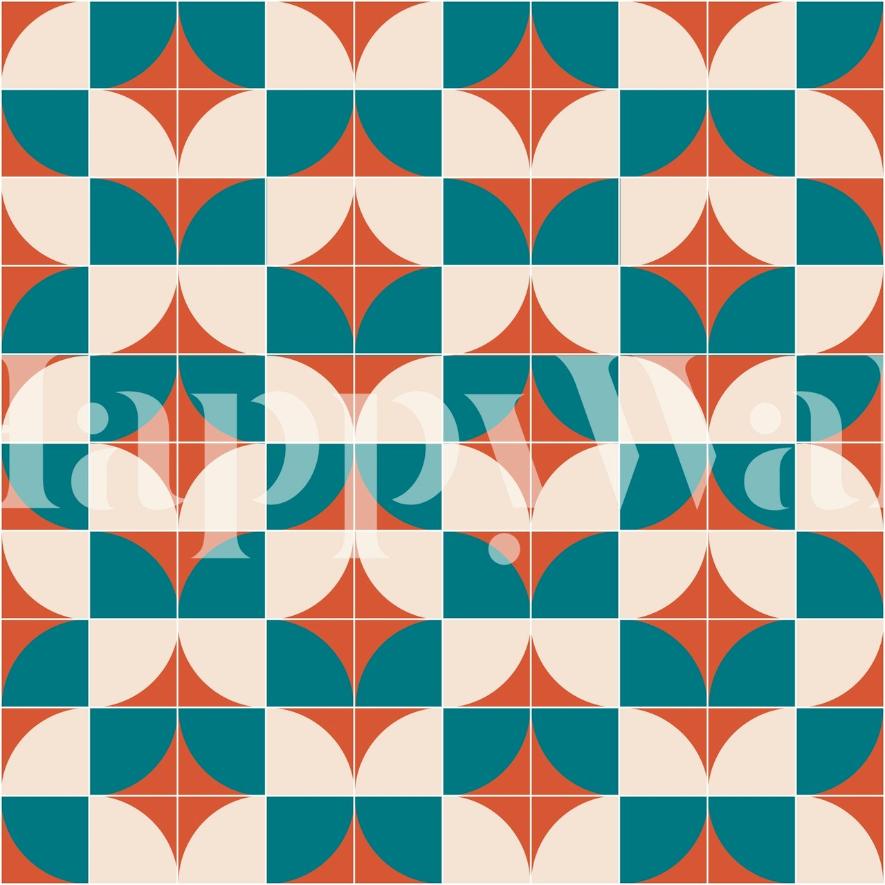 Teal, ivory, and orange retro geometric patterned wall mural