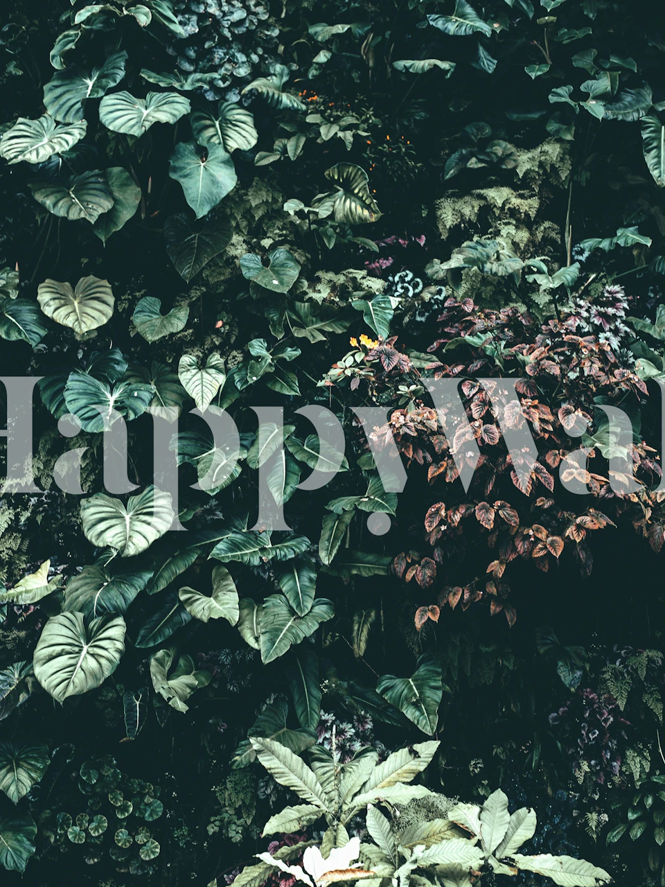 Lush green botanical wallpaper with various leaf designs