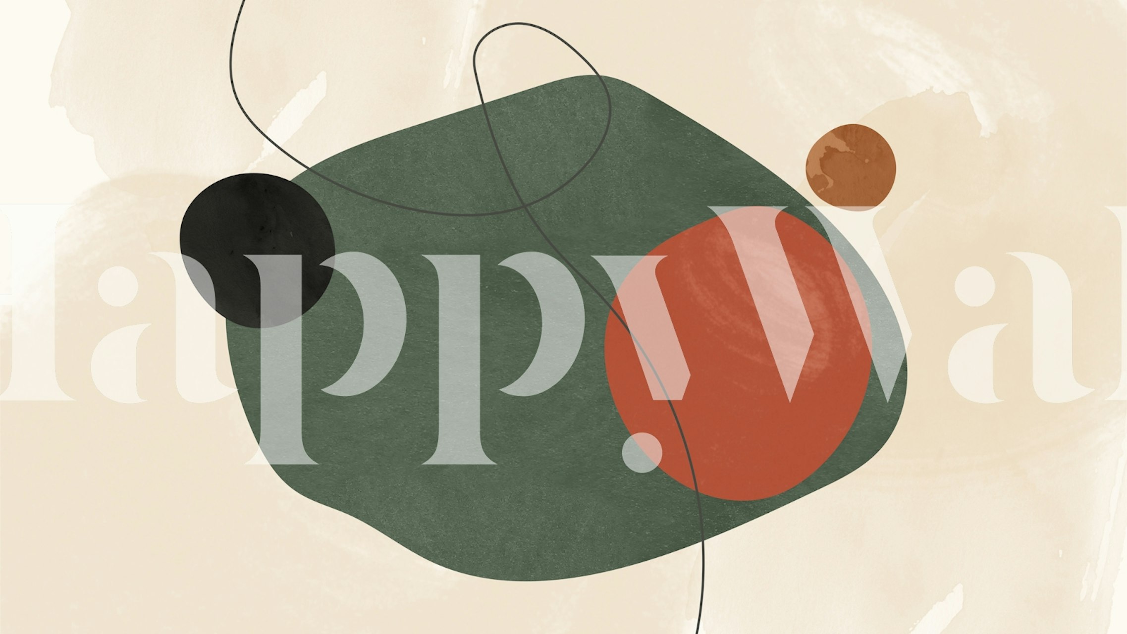 Abstract shapes in green, black, orange, and beige tones wallpaper