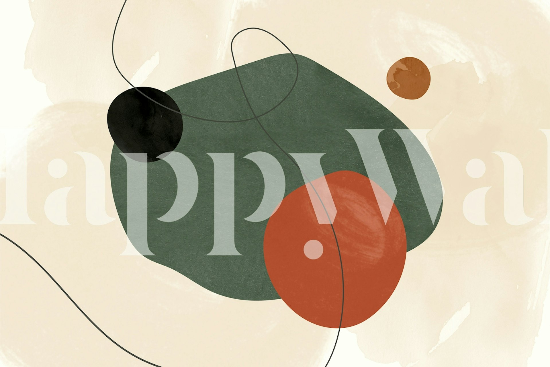 Mid Century modern abstract wall mural with organic shapes in earth tones