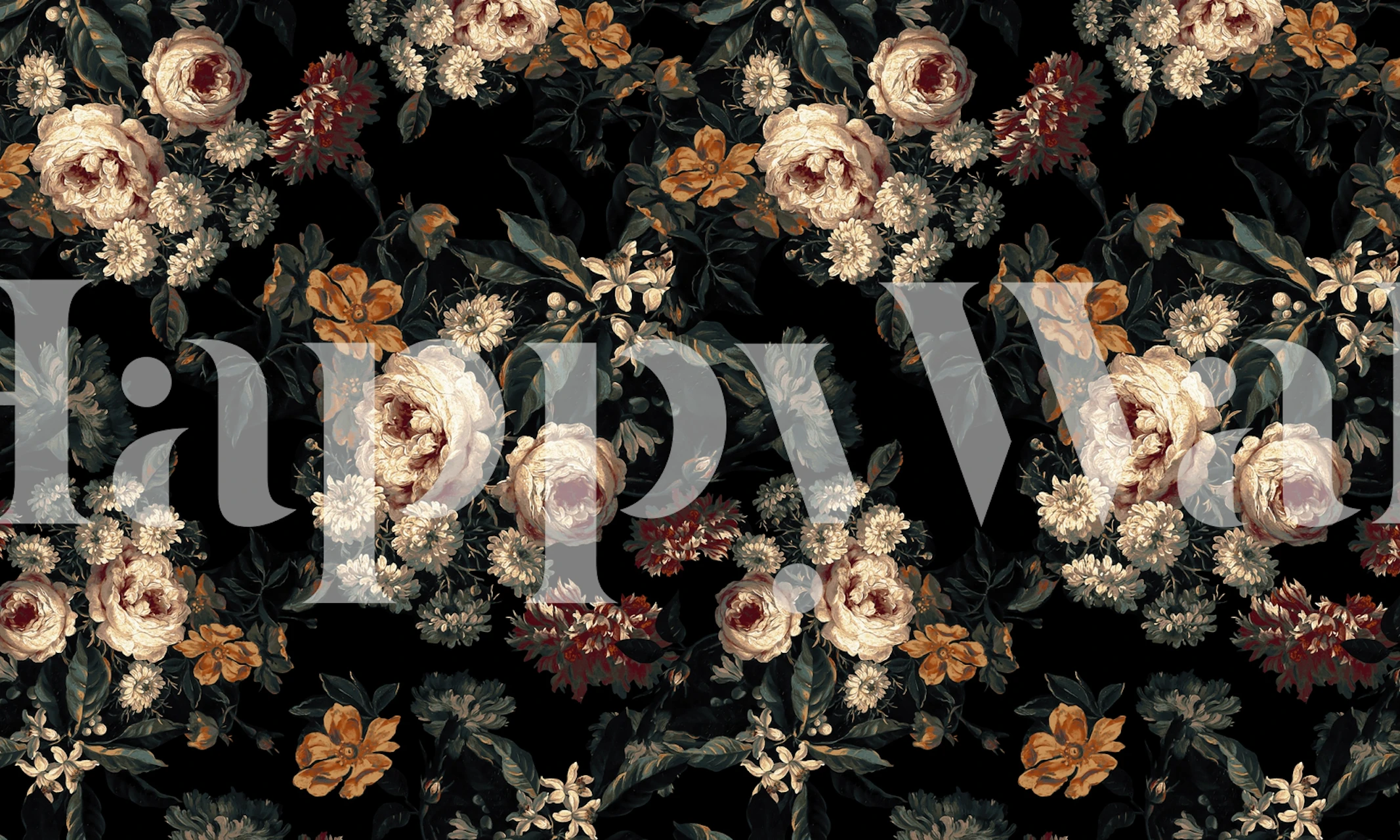 Dark floral wallpaper with roses and flowers in muted colors