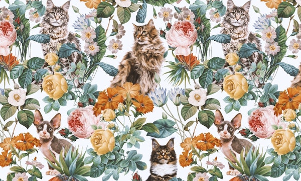 Cat and Floral Pattern III