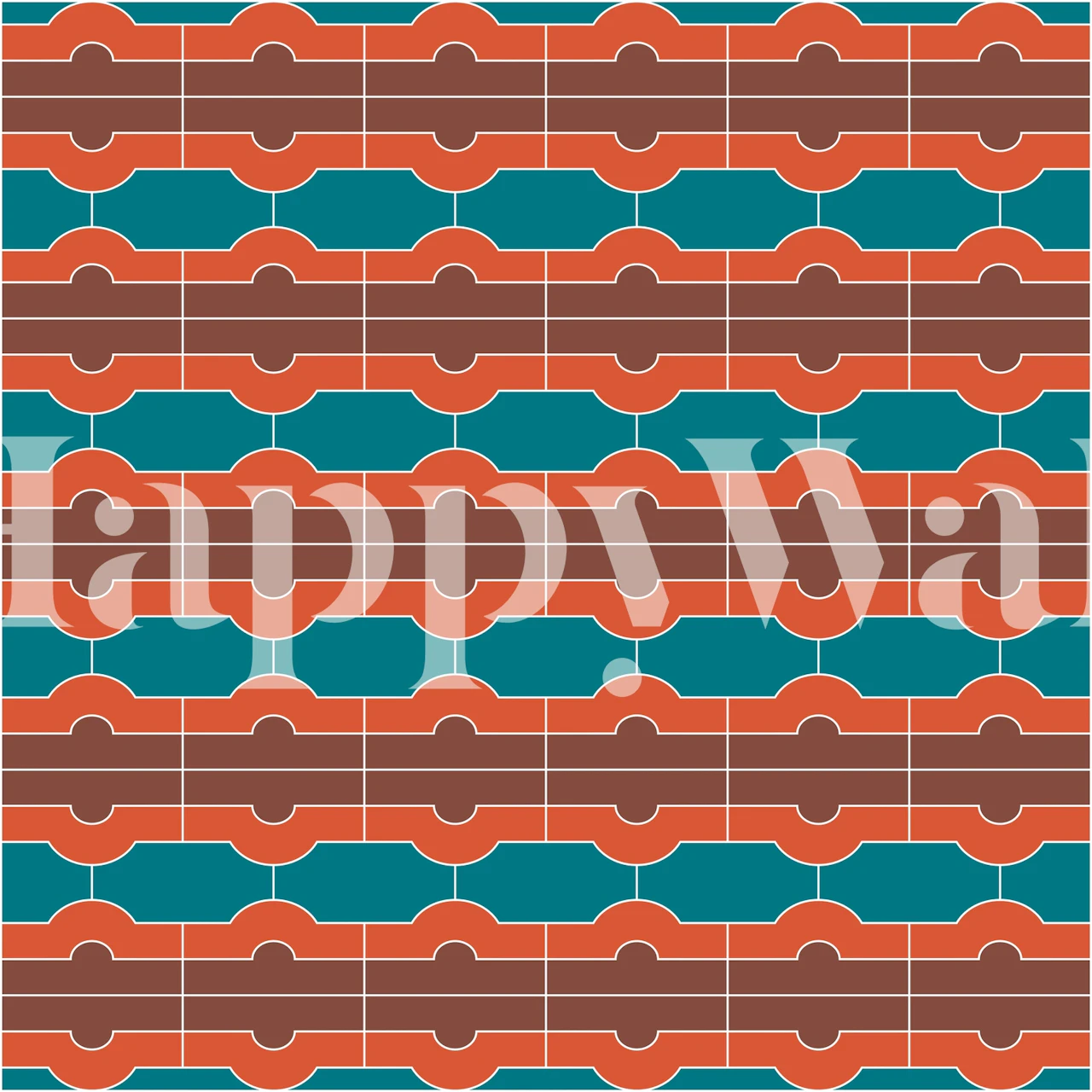 Alhambra-inspirerad tapet i färgglada geometriska mönster i nyanser av terrakotta, kricka och bränd orange