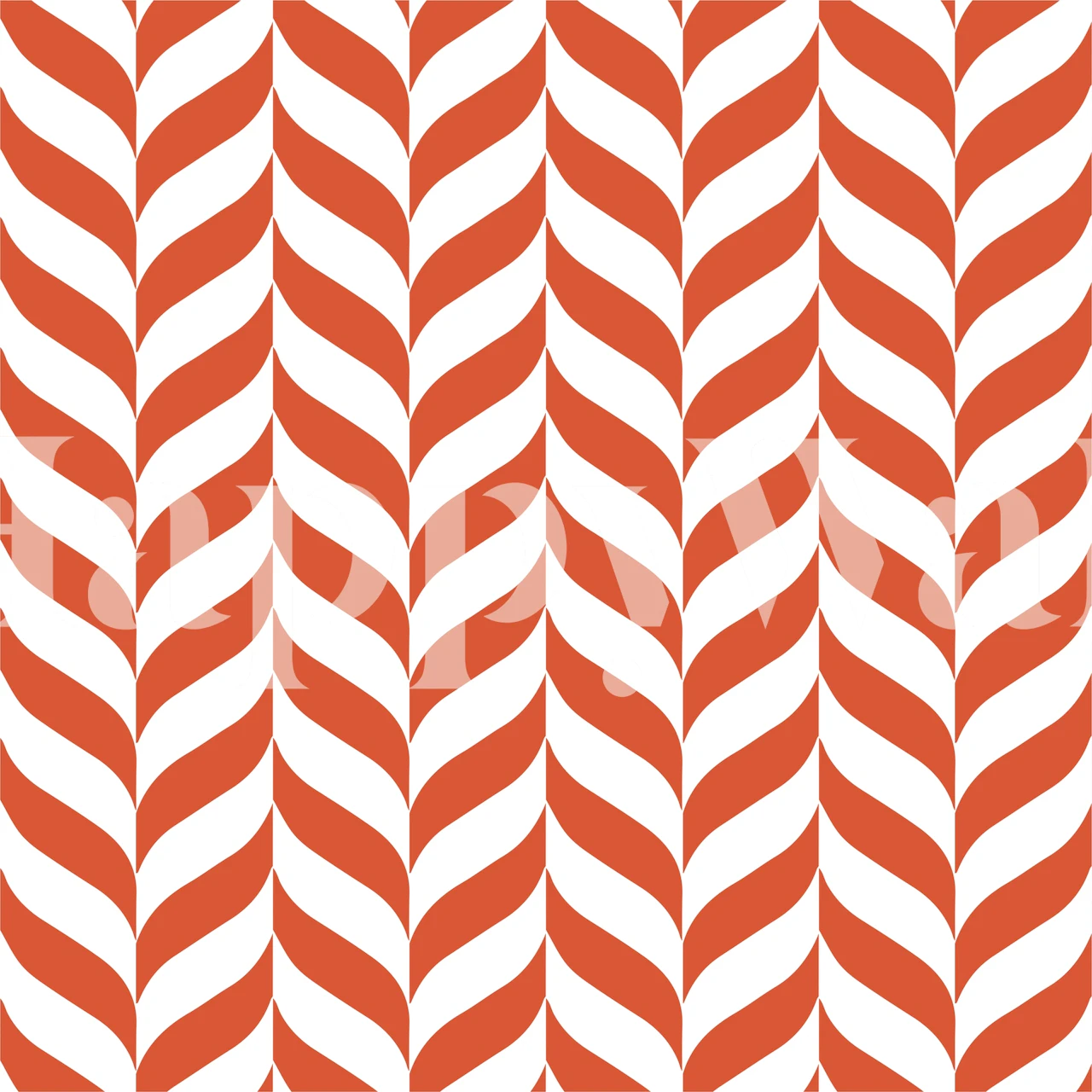 Chevron pattern wall mural in rust orange and white