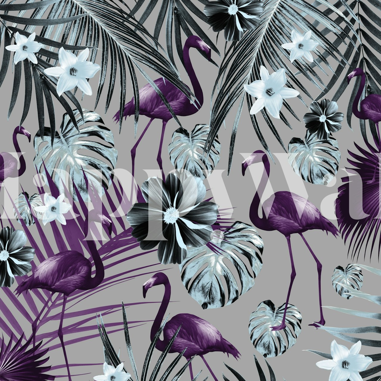 Tropical flamingo jungle wallpaper in a room